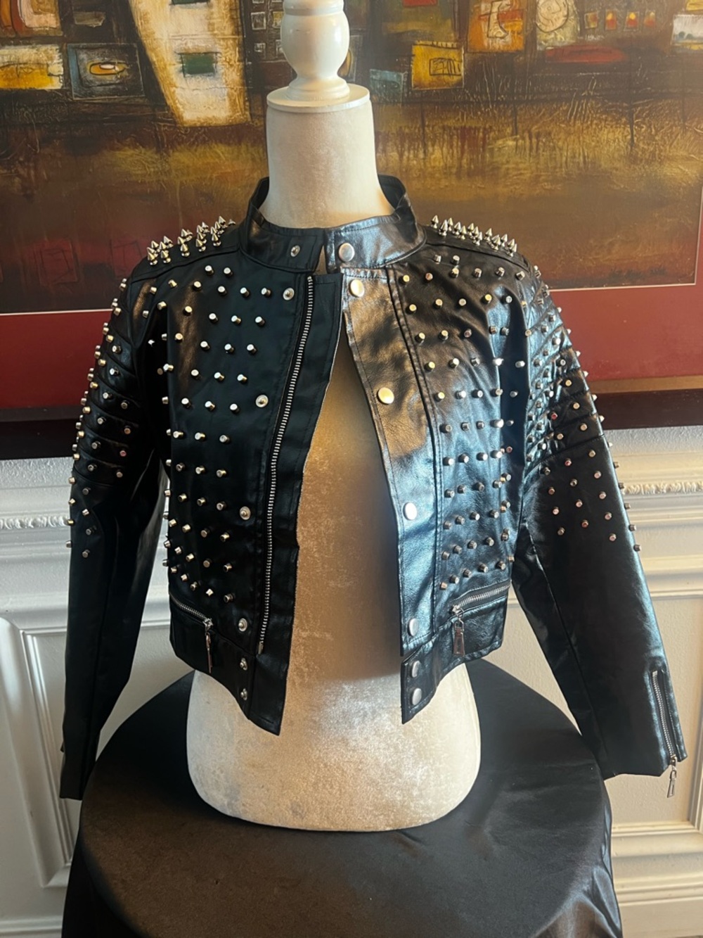 Studded Black Leather Jacket for Women